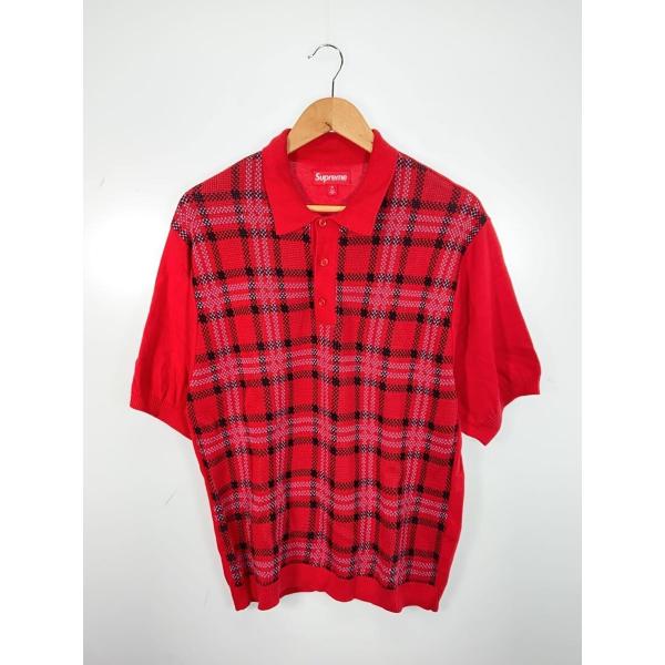Supreme◆ポロシャツ/M/コットン/RED/チェック/Plaid Knit
