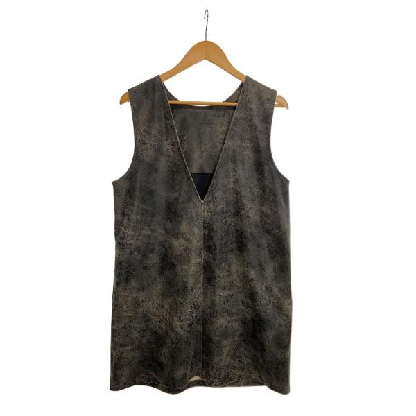 AMERI◆ノースリーブワンピース/FREE/フェイクレザー/GRY/無地/011230450040