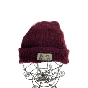 STUSSY◆ニットキャップ/FREE/アクリル/BRD/無地/メンズ