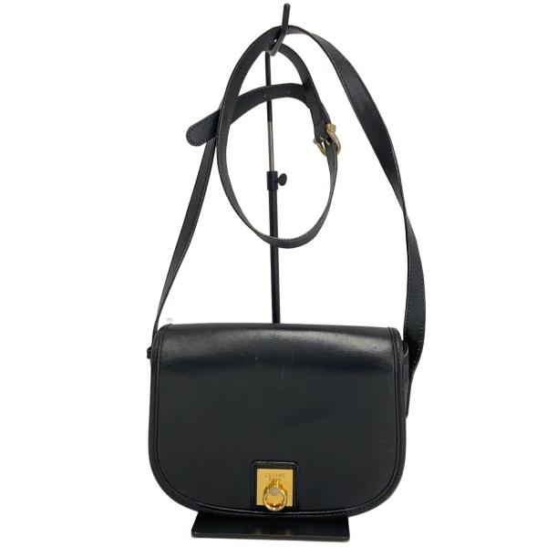 CELINE◆ショルダーバッグ/レザー/BLK/無地//