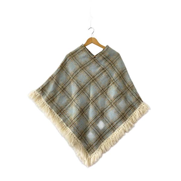 PENDLETON◆40〜50s/ツイイードフリンジショール/服飾雑貨/ウール/BLU/チェック/メ...
