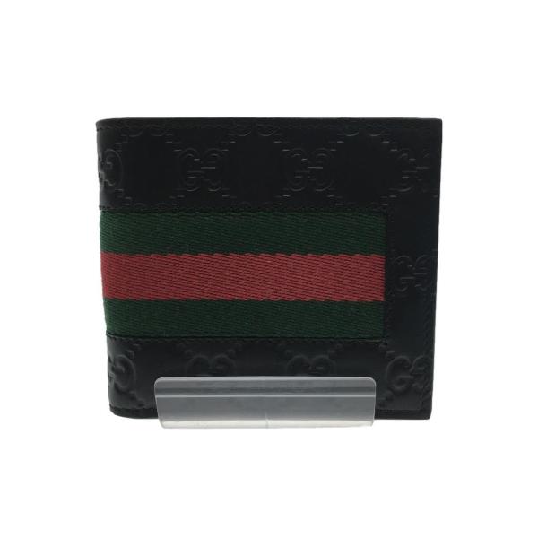 GUCCI◆2つ折り財布_ウェブ_グッチシマ/レザー/BLK/メンズ/408826 CWCLN 10...