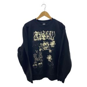 STUSSY◆Bad Dream Crew/スウェット/L/コットン/BLK/1914648