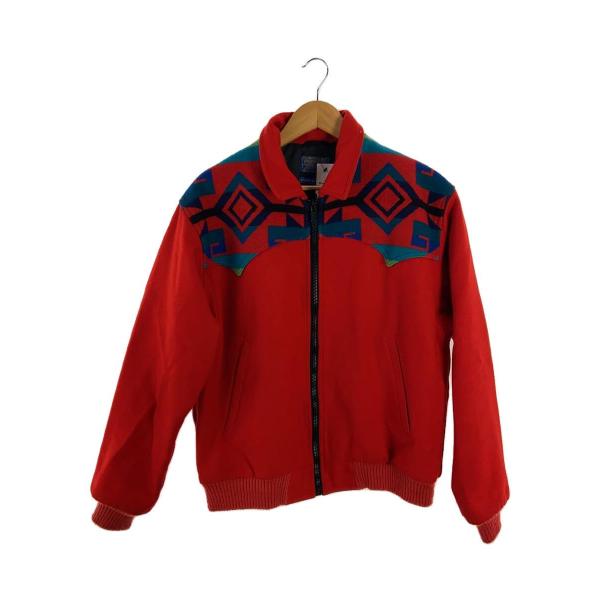 PENDLETON◆70s/ネイティブ柄ブルゾン/ロケットTALON/ウール/RED