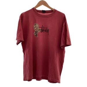 STUSSY◆Tシャツ/M/コットン/RED/プリント