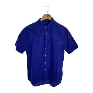 STUSSY◆半袖シャツ/S/リネン/BLU/無地