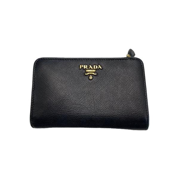PRADA◆2つ折り財布/レザー/BLK/角スレ・使用感有