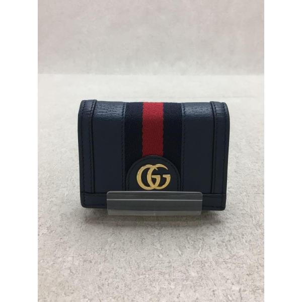 GUCCI◆オフディア/コンパクトウォレット/2つ折り財布/レザー/ネイビー