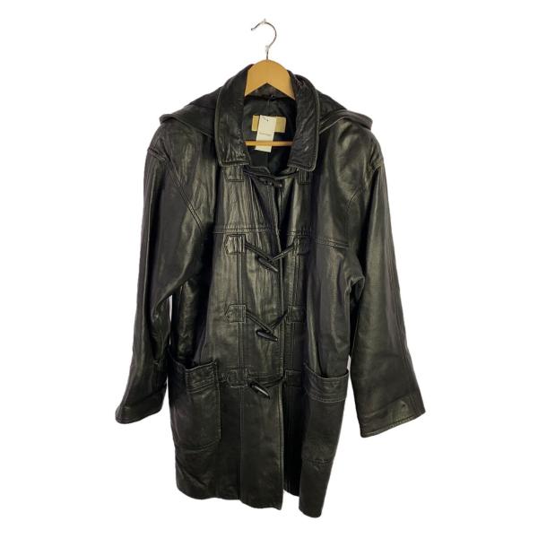 Courreges◆80s〜/日本製/ラムレザー/ダッフルコート/38/山羊革/ブラック/無地//