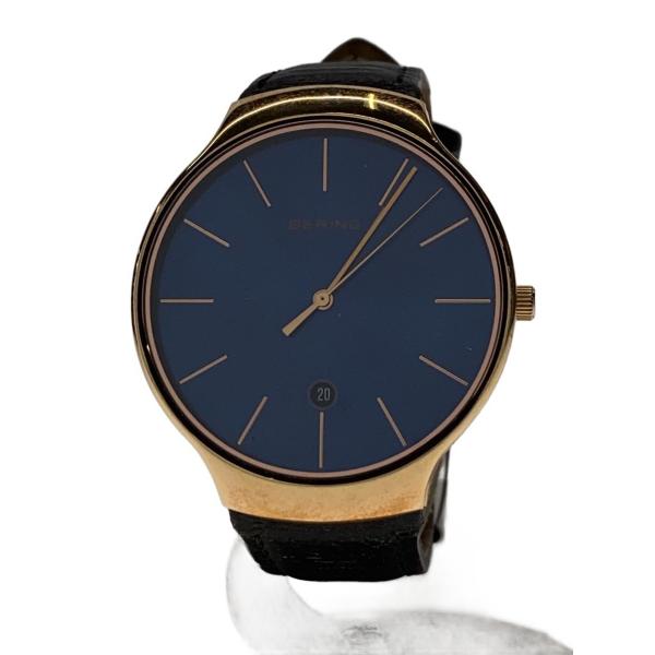 BERING◆クォーツ腕時計/アナログ/フェイクレザー/NVY/BLK/13338-467