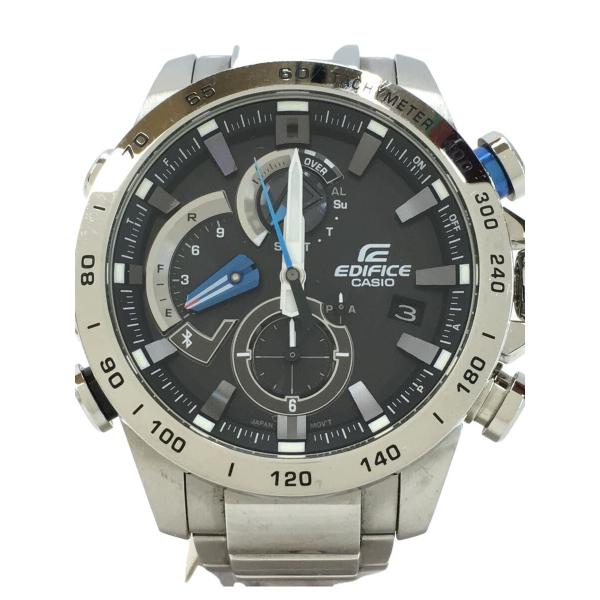 CASIO◆ソーラー腕時計・EDIFICE/アナログ/BLK/SLV