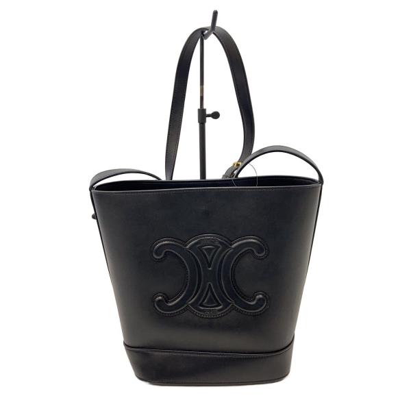 CELINE◆スモールバケット/バッグ/レザー/BLK/無地/キュイル トリオンフ//