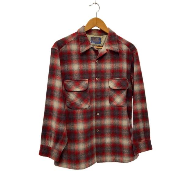 PENDLETON◆長袖シャツ/L/ウール/RED/オンブレCK