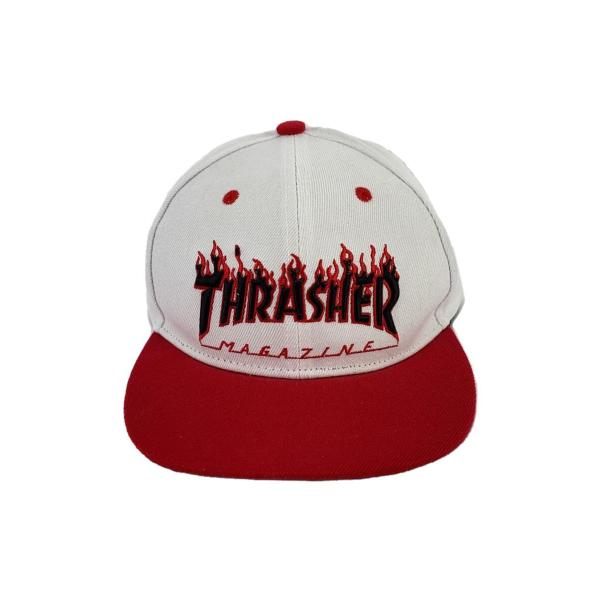 THRASHER◆キャップ/FLAME LOGO/フレイムロゴ/スケートボード/アクリル/WHT/メ...