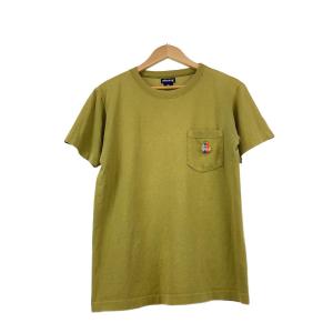 STUSSY◆90s/Tシャツ/ポケT/ワンポイント/USA製/S/コットン/KHK//