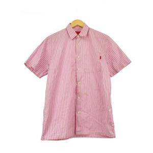 Supreme◆半袖シャツ/M/コットン/PNK/ストライプ//