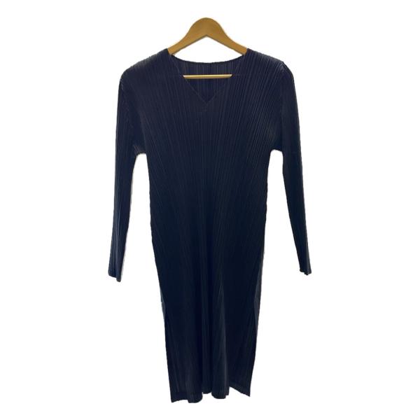 PLEATS PLEASE ISSEY MIYAKE◆長袖ワンピース/3/ポリエステル/BLK/PP...