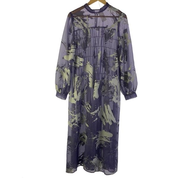 AMERI◆RUBBER PAINT ART SHEER DRESS/長袖ワンピース/M/ポリエステ...