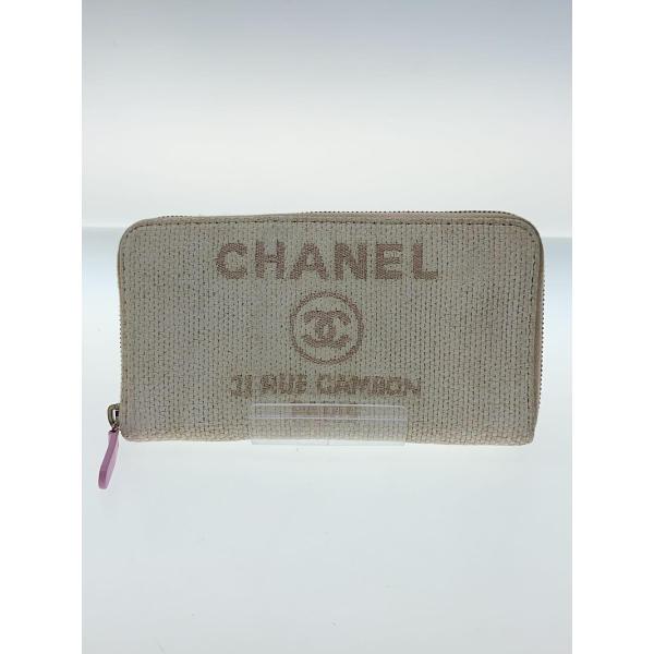 CHANEL◆長財布/キャンバス/ホワイト/レディース/ドーヴィルライン_キャンバス_ラウンド_ホワ...