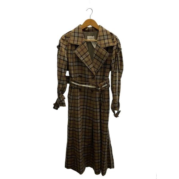 AMERI◆パスコードテープチェックコート/S/ポリエステル/BEG/チェック/0192074055