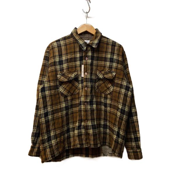Golden Line/70s/Vintage/オープンカラーシャツ/XL/ウール/BRW/チェック