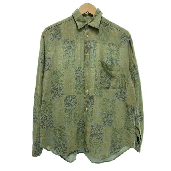 Bagutta◆イタリア製/長袖シャツ/15/レーヨン/GRN/総柄