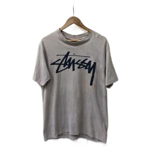 STUSSY◆80S/OLD/黒タグ/USA製/ストックロゴTシャツ/L/コットン/ベージュ//
