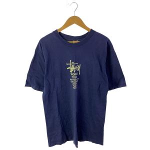 STUSSY◆半袖Tシャツ/L/コットン/ネイビー/OLD STUSSY/90s/白タグ/アメリカ製//