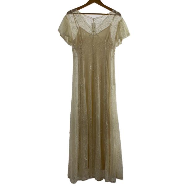 AMERI◆24SS/SCALLOP LACE EMPIRE DRESS/M/ポリエステル/アイボリ...