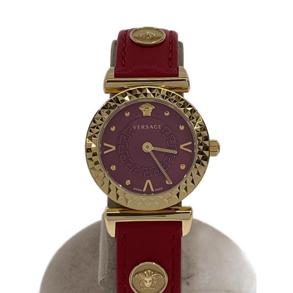 VERSACE◆クォーツ腕時計/アナログ/レザー/RED/P5Q80D800S800