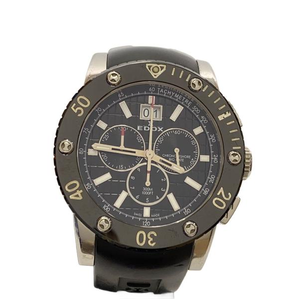 EDOX◆クォーツ腕時計/アナログ/ラバー/BLK/BLK/SS/10012