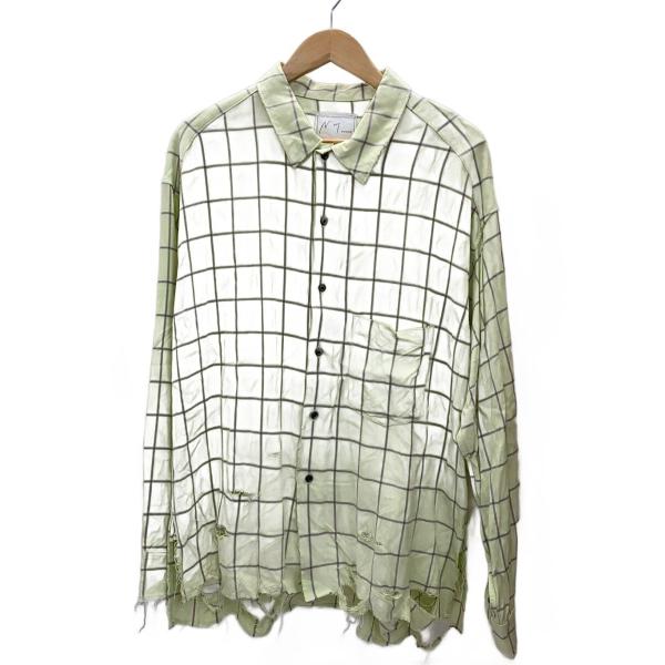 ANCELLM◆RAYON CHECK CRASH LS SHIRT/長袖シャツ/2/GRN/チェッ...