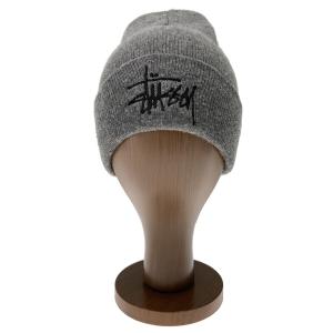 STUSSY◆STOCK ENB BEANIE/ロゴ刺繍/ニットキャップ/ビーニー/アクリル/GRY/メンズ