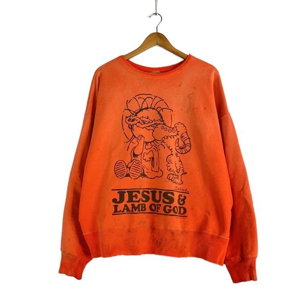 SAINT MICHAEL◆CRW SWEAT/JS &amp; LMB/XL/コットン/オレンジ/SM-Y...