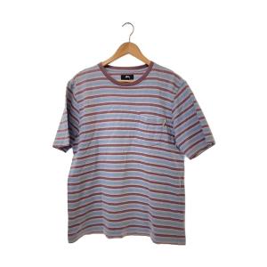 STUSSY◆Tシャツ/M/コットン/ブルー/ボーダー/1140235