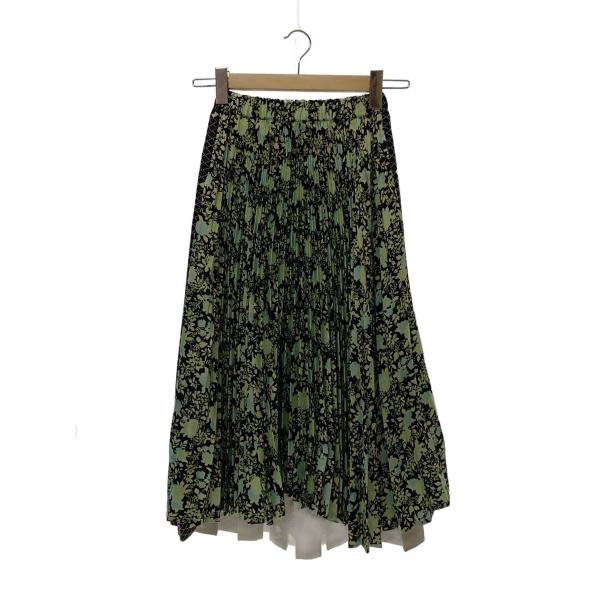 PLAN C◆プリーツスカート/36/ポリエステル/グリーン/総柄/GOCAD30HEZTP101