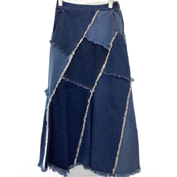 AMERI◆VINTAGE UND PATCHWORK DENIM SKIRT/S/ネイビー/022...