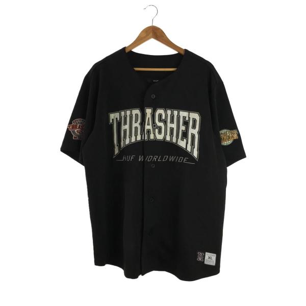 HUF◆半袖シャツ/XL/ポリエステル/BLK/無地/THRASHER