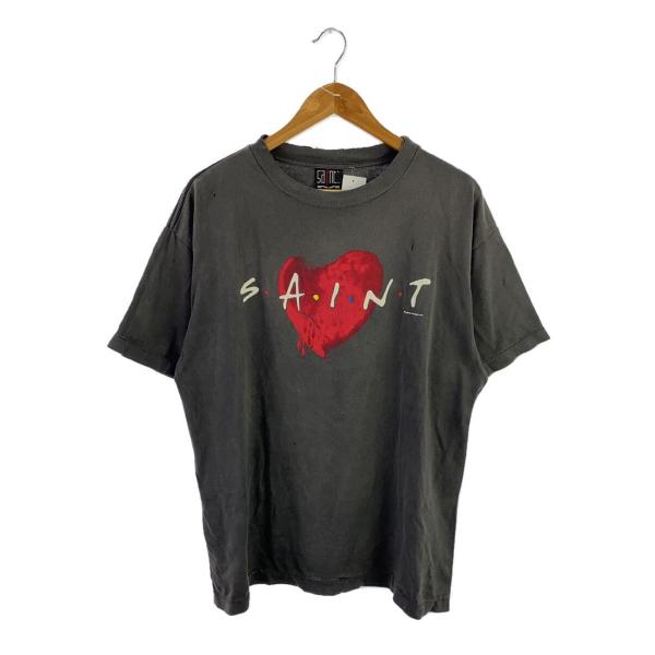 SAINT MICHAEL◆SS TEE/HEART/BLACK/Tシャツ/M/コットン/GRY/S...