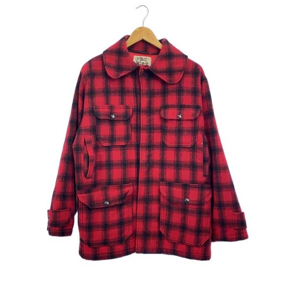 Woolrich◆推定70s/白タグ/マッキーノコート/コート/40/ウール/RED/チェック