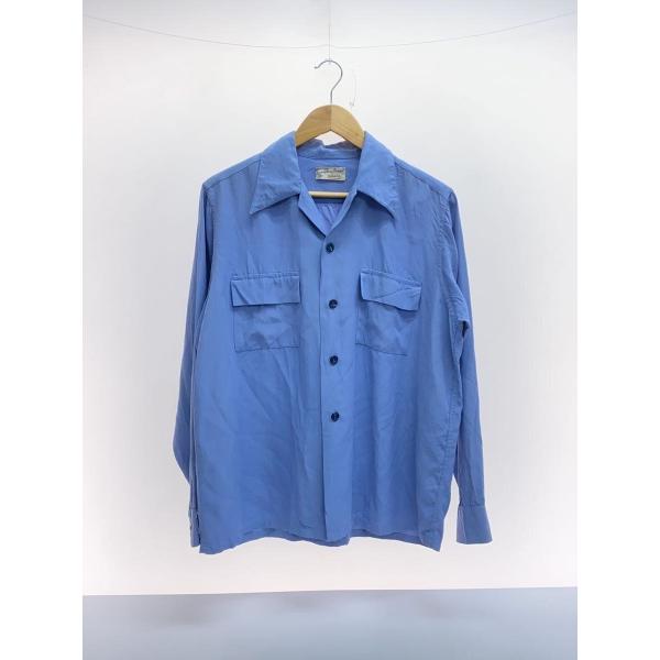 50s/Sandy MacDnald SAKANA/開襟/長袖シャツ/M/レーヨン/BLU/無地