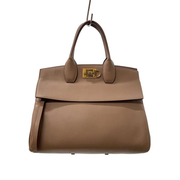 Salvatore Ferragamo◆ハンドバッグ/レザー/BRW/無地/H167//