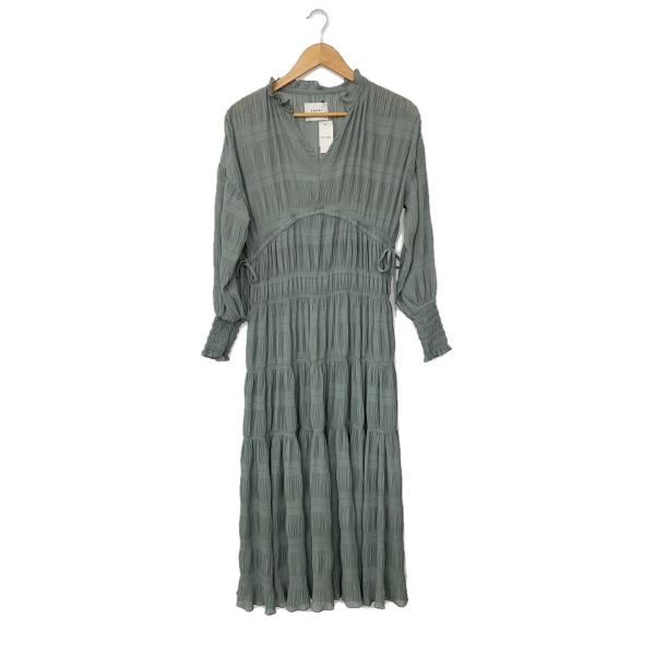 AMERI◆SHIRRING PLEATS DRESS/長袖ワンピース/M/GRN/無地/01010...
