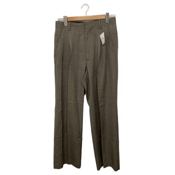 AURALEE◆WOOL SILK HERRINGBONE WIDE SLACKS/3/ウール/GR...