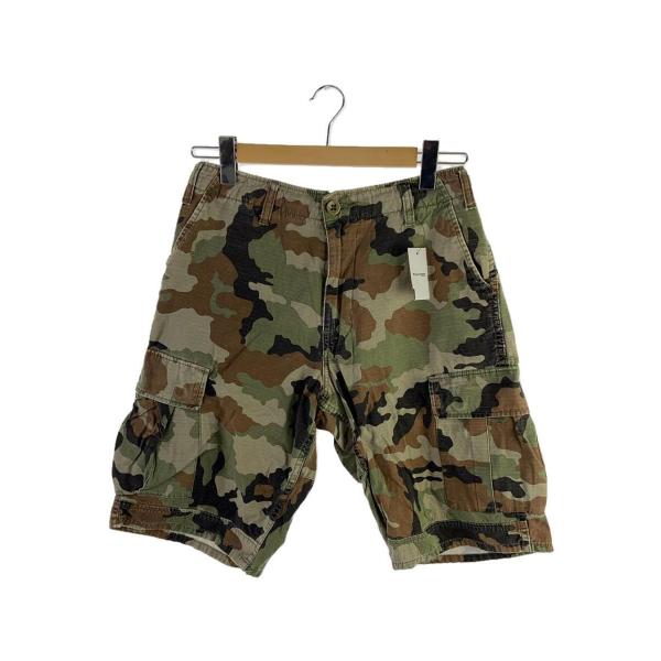 STUSSY◆ショートパンツ/31/コットン/カーキ/カモフラ/カーゴ/ポケット脇傷み有り