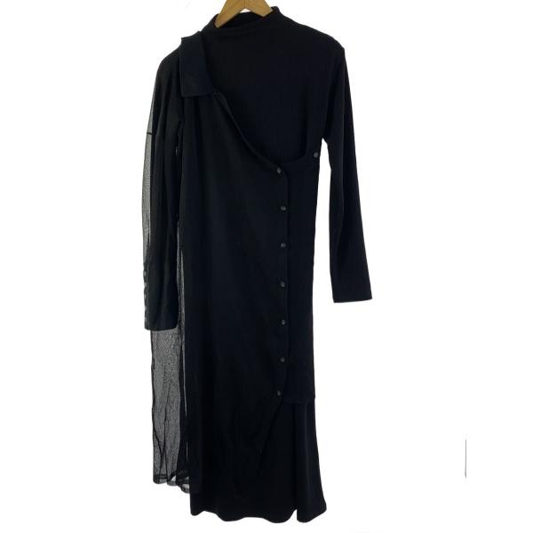 AMERI◆ELABORATE KNIT DRESS/長袖ワンピース/M/ポリエステル/ブラック/0...