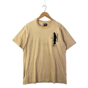 STUSSY◆S/90S/OLD MAN/Tシャツ/L/コットン/BEG/プリント/使用感有/? NULL ?
