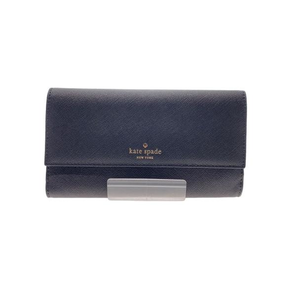 kate spade new york◆長財布/PVC/BLK/無地/レディース//