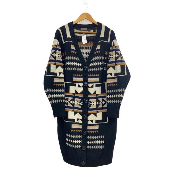 SLY◆×PENDLETON/ローゲージLONGカーディガン/FREE/ウール/ブラック/総柄