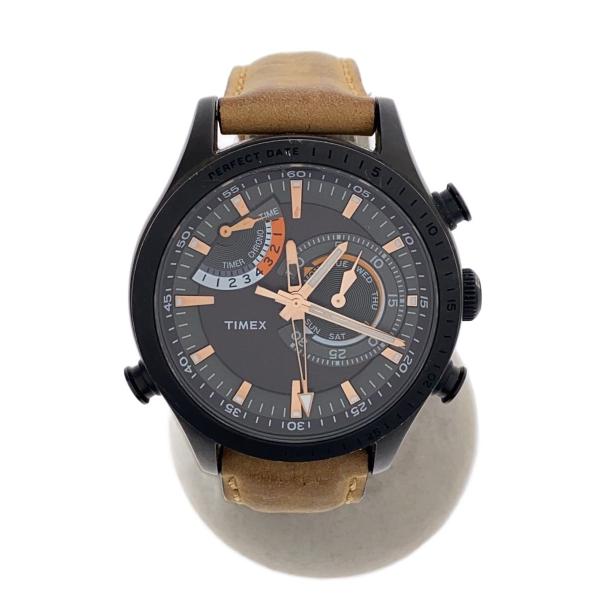 TIMEX◆クォーツ腕時計/アナログ/レザー/BLK/CML/TW2P72500